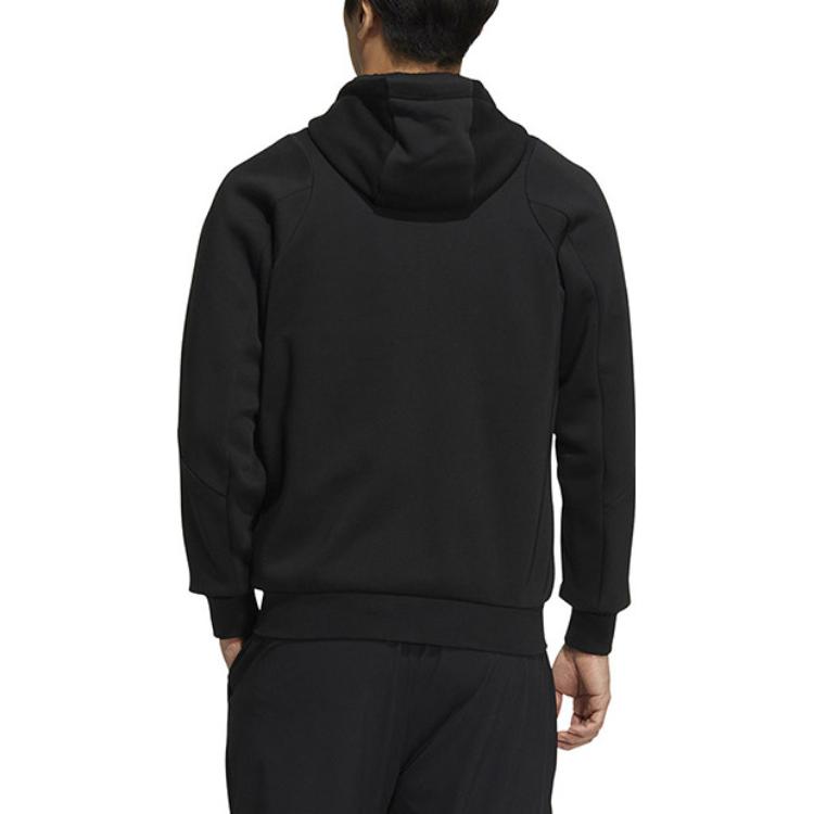 Adidas Solid Color Logo Print Sports Hoodie with Large Pocket Men Outerwear Black HN9031