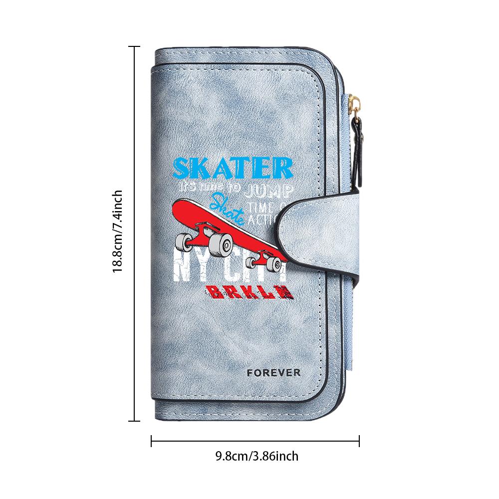 Skater Print Long Wallet Portable Multi Card Holder Fashion Casual Daily Purse