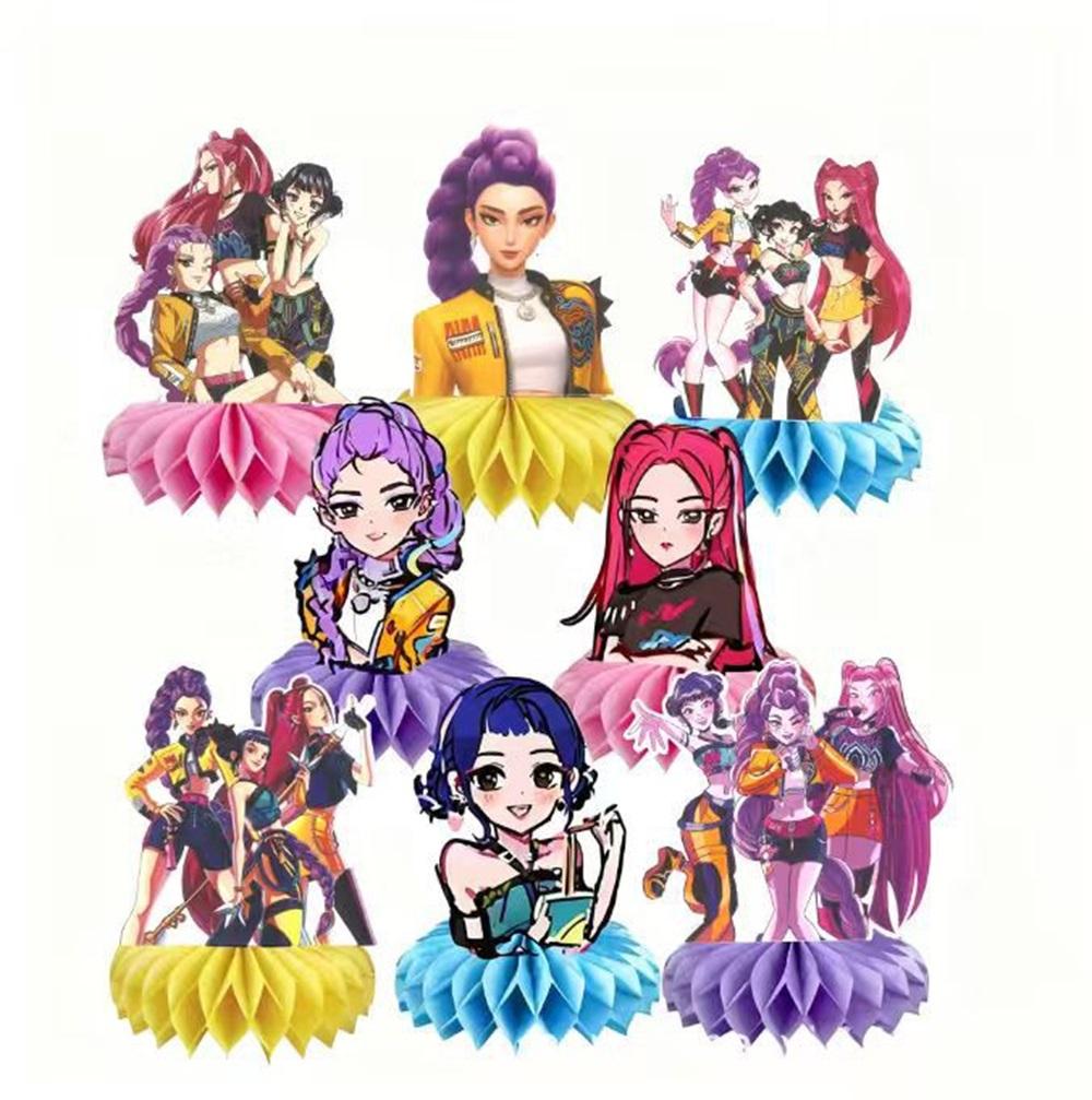 8pcs Anime Figures Decorations Children Birthday Party Honeycomb Ornaments Desktop Decoration Props Gift Party Decorations