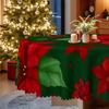 Christmas Table Cloth, Red Christmas Flower Green Leaf Print Polyester Tablecloth, Restaurant Table Fabric Decorative Cloth
