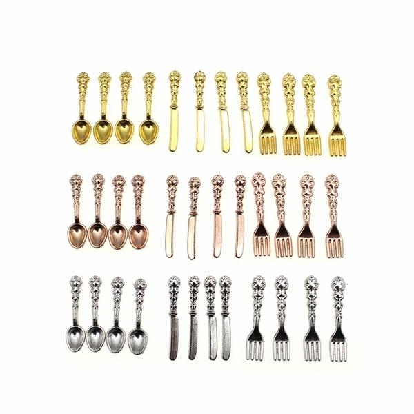 12Pcs/Set 1:12 Dollhouse Miniature Accessories Fork Knife Soup Spoon Tableware Simulation Kitchen Food Furniture Toys