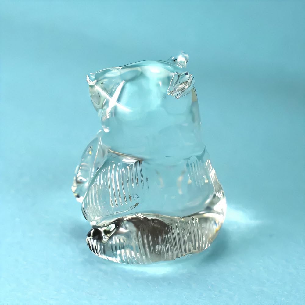 Four Cart Cute Handmade Glass Craft "Sitting Bear" x 3-Piece Set