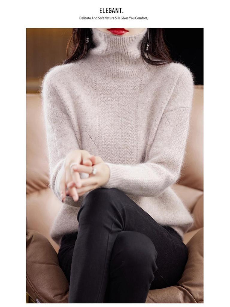 Mink Cashmere High-Neck Loose Pullover: Women's Thick Knit for Autumn/Winter 2025