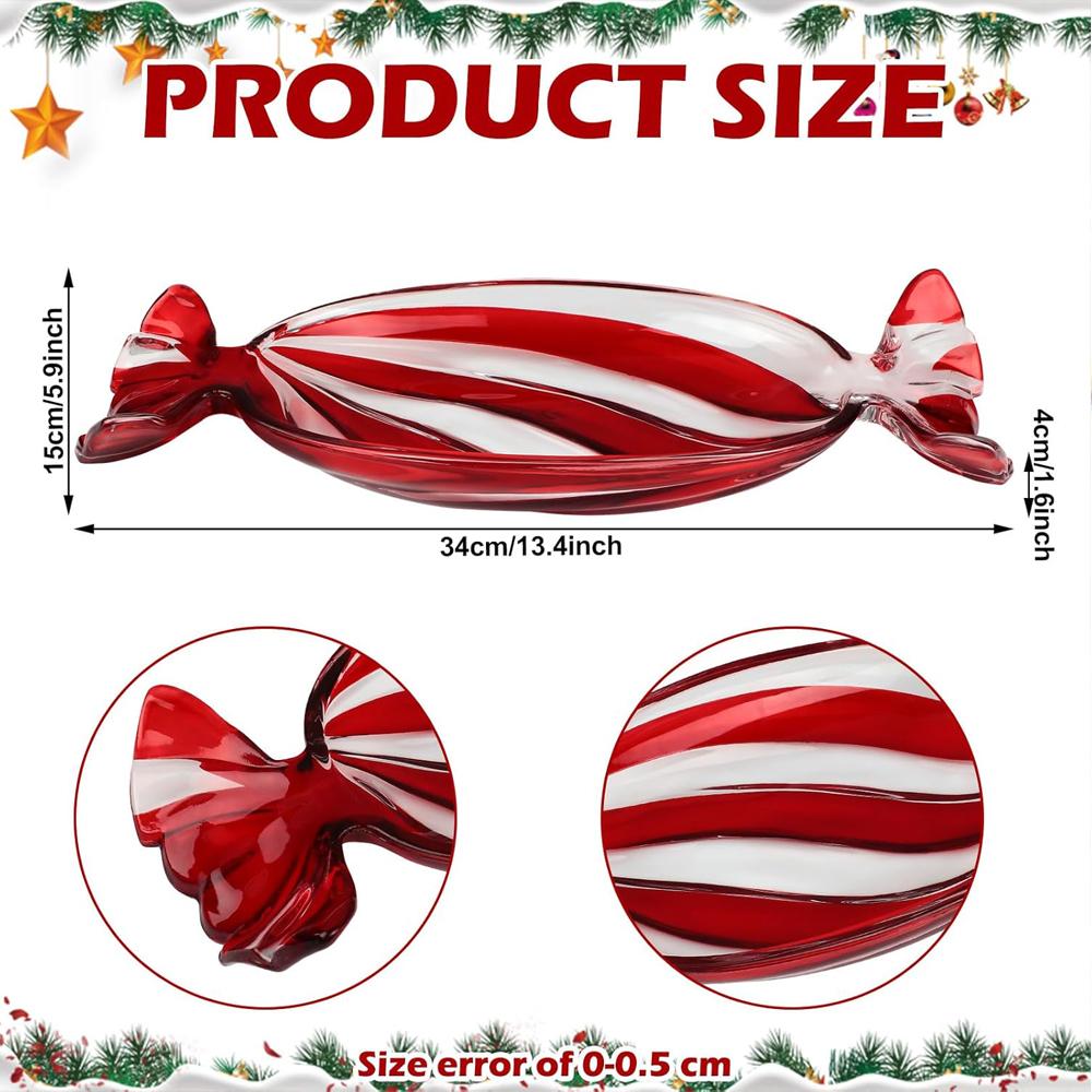 1PCS Christmas Candy Plate Peppermint Candy Tray Glass Platter Candy Bowls Crystal Glass Fruit Plates for Serving Cake Cookie