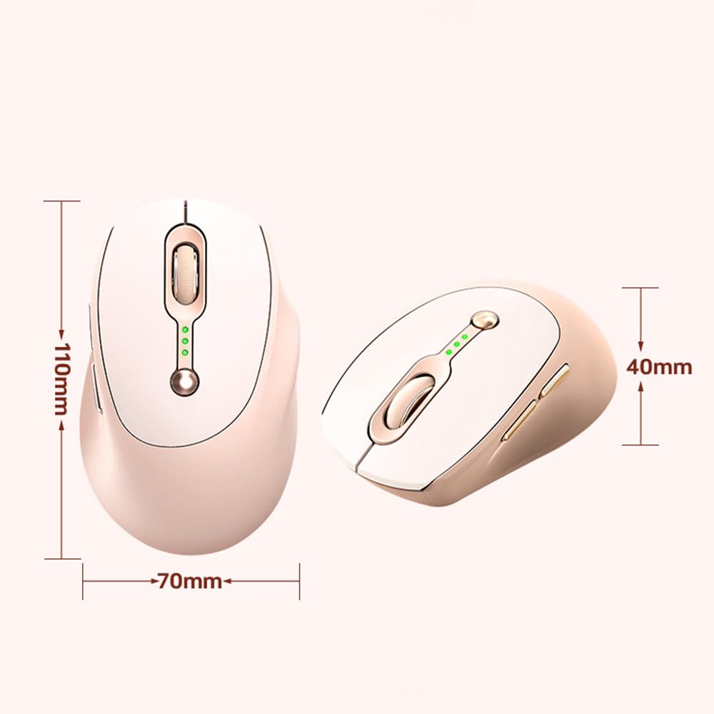 Wireless Mouse, Bluetooth & 2.4G Dual Mode, Quiet Design, Type-C Rechargeable, Optical, 6 Buttons, 3 DPI Settings, Compact, for Women,