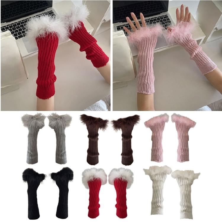 Punk Sleeve Feathered Gloves Wrist Warmer for Costume Party Short Mitten