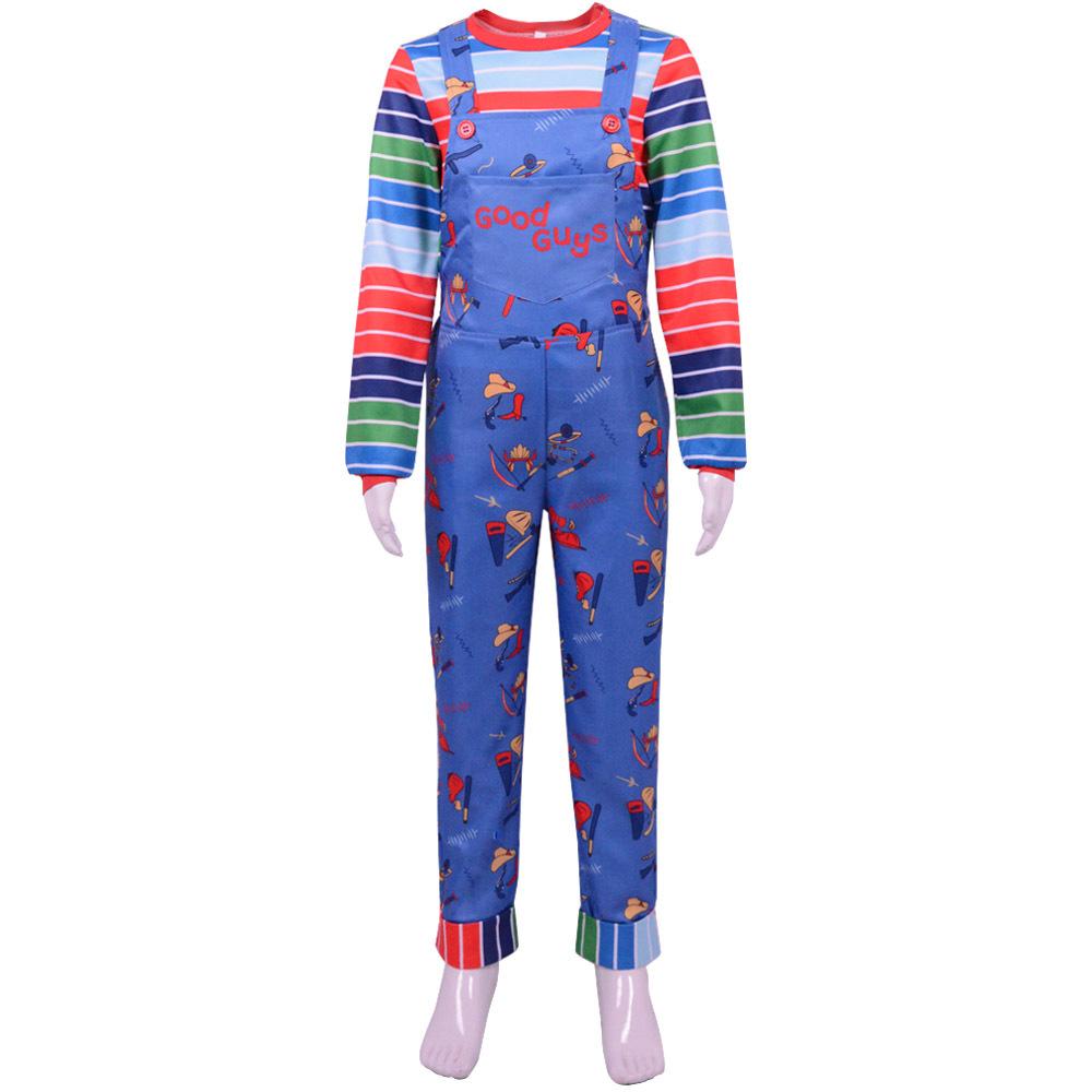 Chucky Season 2 Overalls Cosplay Costume Kids Halloween Jumpsuit Role Play Outfit Set with Striped Shirt