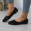 Women's Fashion Large Size Sequin Pointed Toe Casual Flats Slip On Comfortable Lightweight Flexible Sole Stylish Design