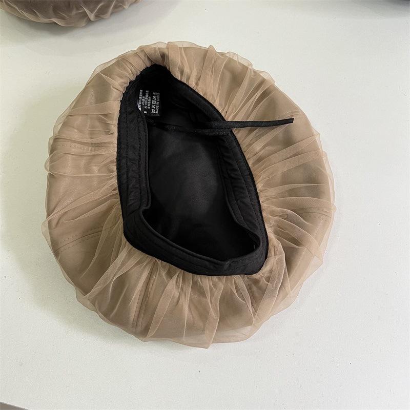 Autumn and Winter New PU Leather Mesh Yarn Brimeless Octagonal Beret Women's Leisure Show Face Small Painter Hat Fashionable