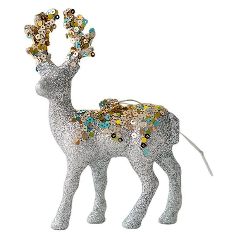 

Reindeer Figurines Glitter Flocked Christmas Decor Desktop Holiday Sculpture For Collectors Photography Homeliving Room Bedroom срібний