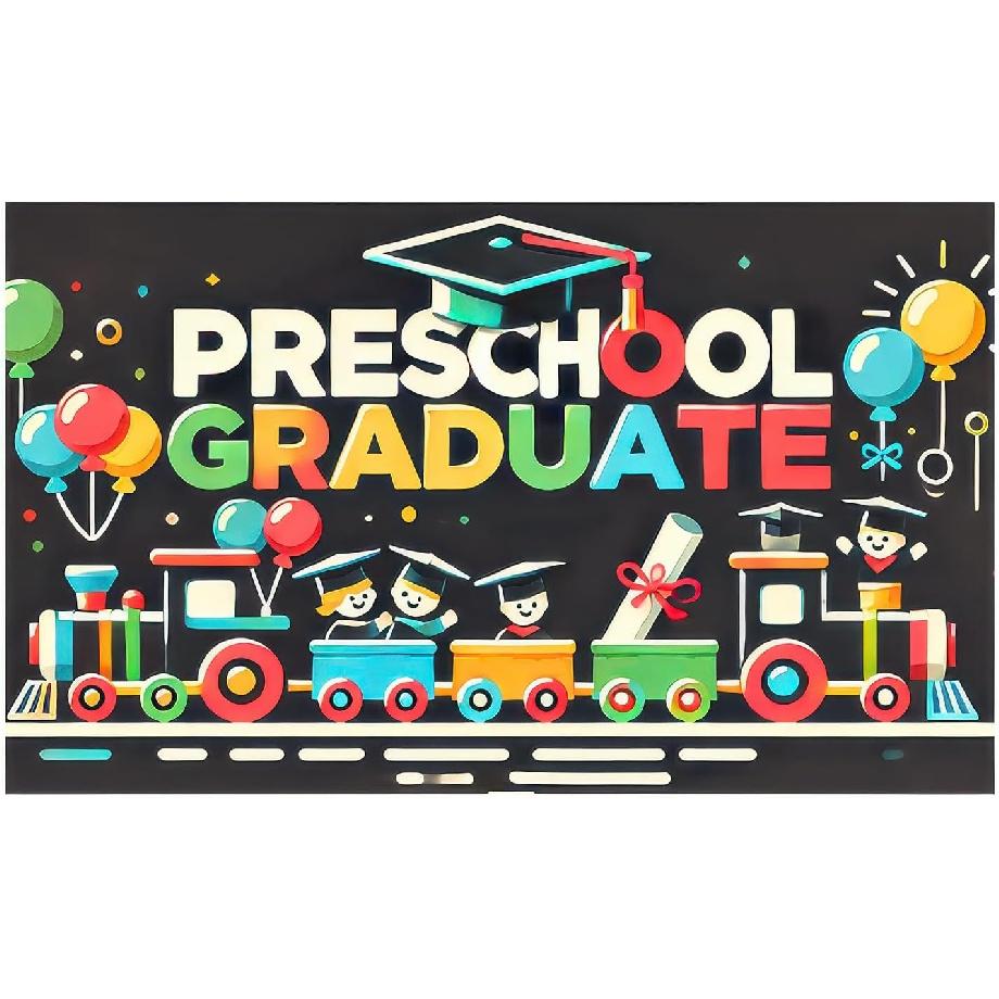 Preschool Graduation Banner Outdoor Backdrop Graduation Decorations 71x43 Inches 2025 Congrats Grad Banner with Balloons Train Ideal for Preschool