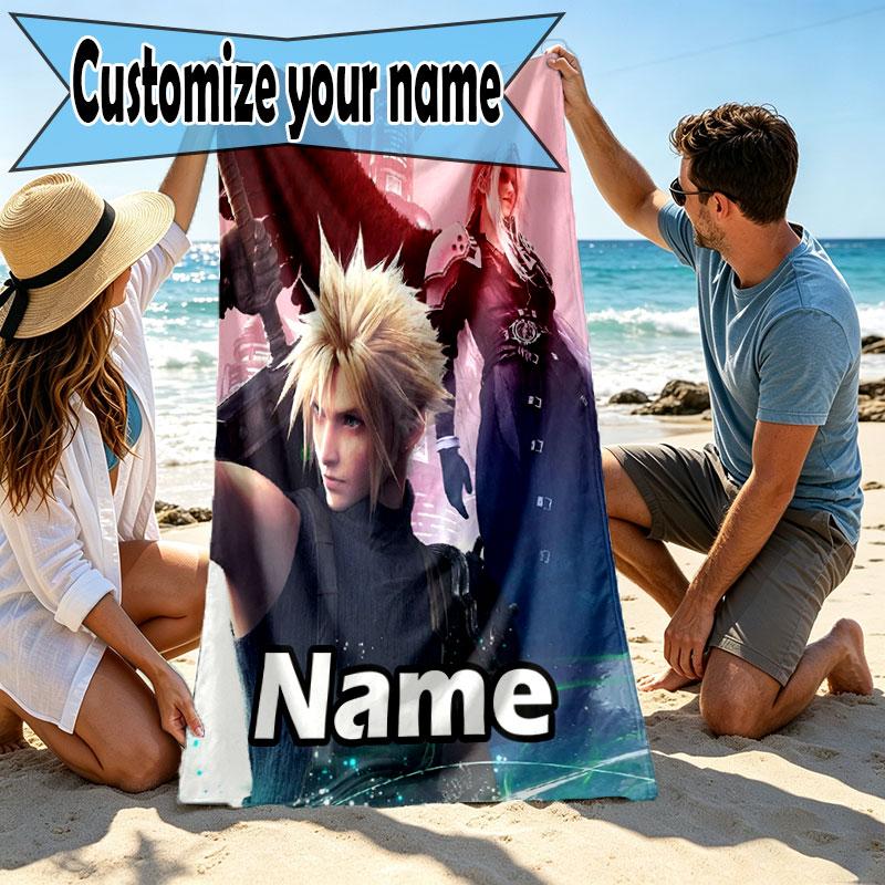 Custom Name Personalized Final Fantasy Print Beach Towel, for Trip Camping Beach Party Home Decor, Birthday Gift for Family & Friends