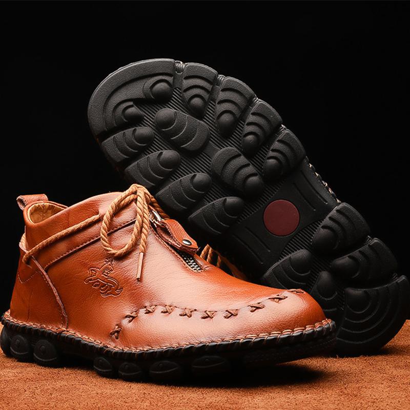 Bottes d'automne et d'hiver pour hommes, chaussures en cuir véritable, décontractées, noires, grande taille 45, collection 2025