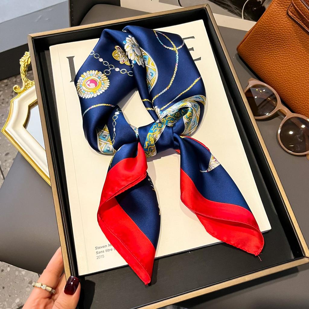 Small Silk Scarf Women'S Versatile High-End Decorative Square Scarf Professional Small Scarf Simulation Silk Korean Version Streamer Bag