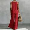Women's Bohemian Wide Leg Pants and V Neck Cami Top Set - Flowy Summer Outfit