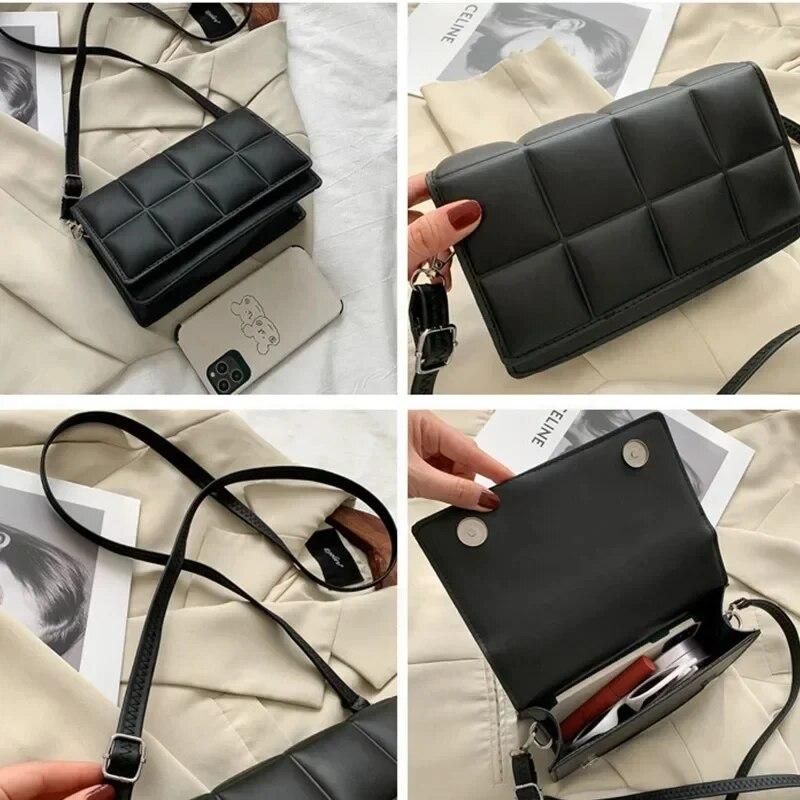 Mote PU Lær Crossbody Veske Dame, Liten Skulderveske med Metallkjede, Trendy Minimalistisk Lommebok for Arbeid Fest Daglig Bruk