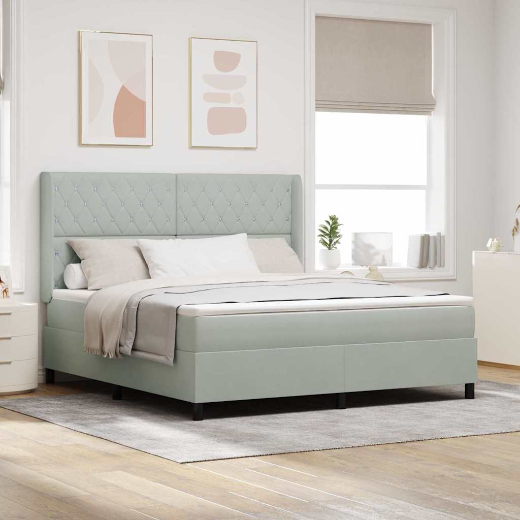 Box Spring Bed with Mattress Light Gray 180 X 200 Cm Velvet