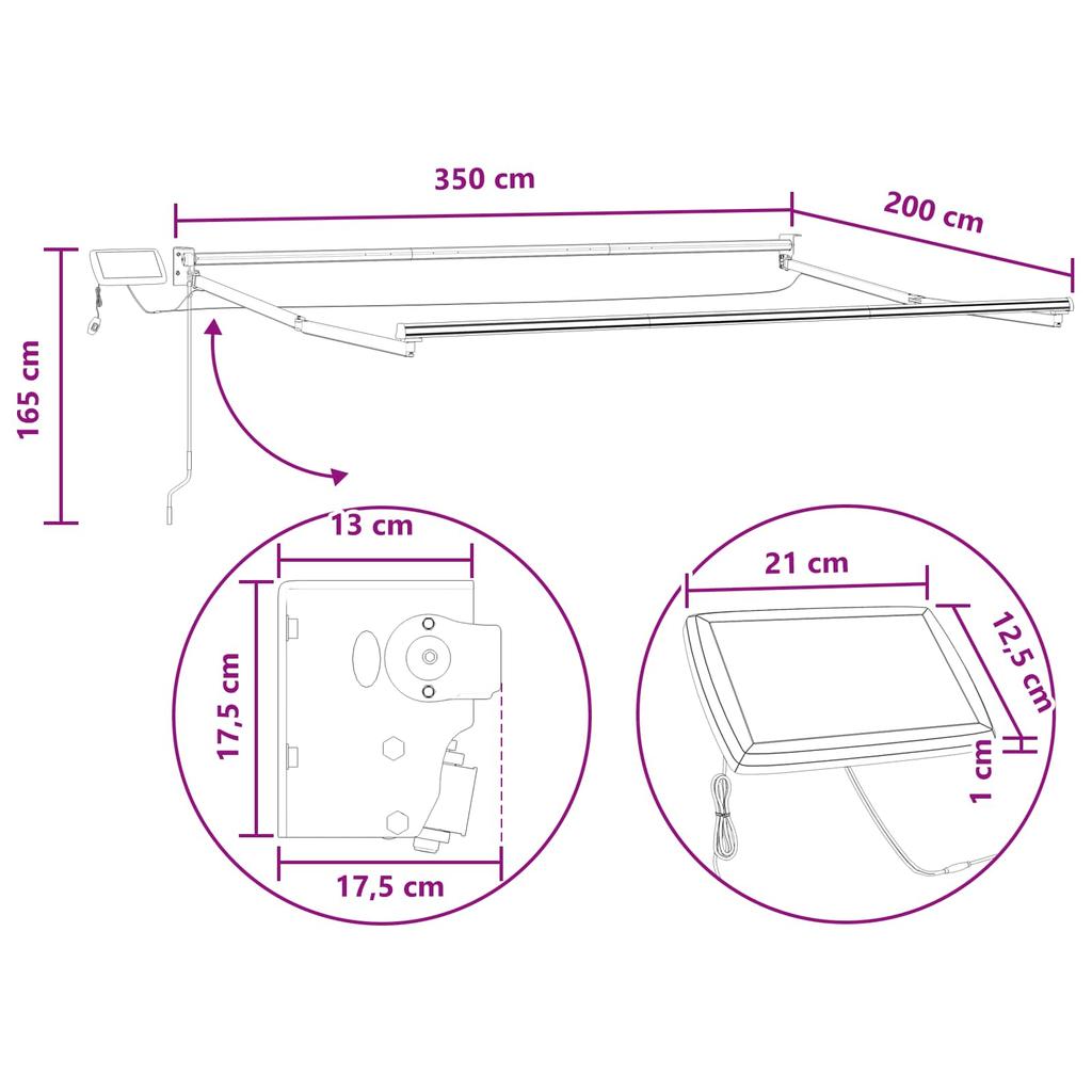 Manual Articulated Arm Awning with Solar Powered LEDs Taupe