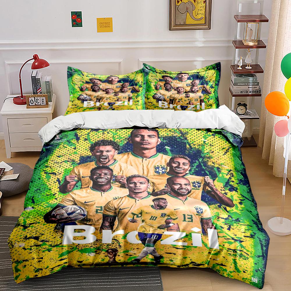 Brazil Football Team Bedding Set Bedding Duvet Cover Set Duvet Cover Pillowcases Home Decor (1 * Duvet Cover 2 * Pillowcases, Without Duvet Insert)