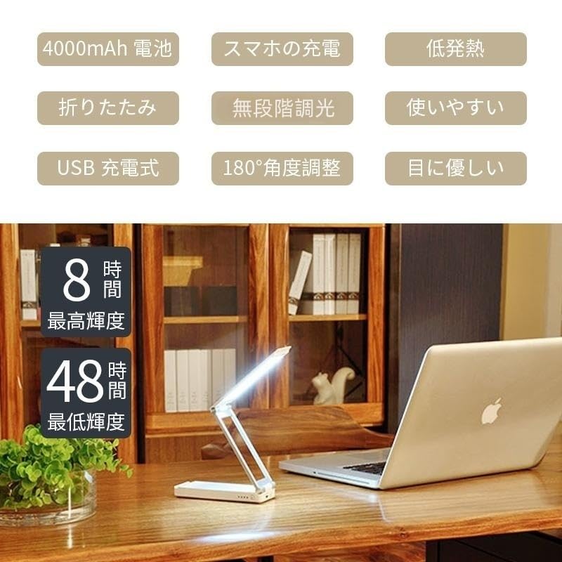 Micro-hertz Desk Lamp (8-Hour Brightness, 48-Hour Lowest Brightness), Stepless Dimming, Wall-Mounted, Foldable, Cordless LED Reading Lamp, USB