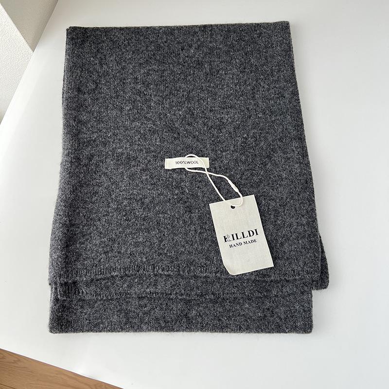 

Минималистичный шарф из 100% чистой шерсти женский осенне-зимний универсальный однотонный тонкий платок для пары, изысканный подарок, теплый шарф 20*180CM