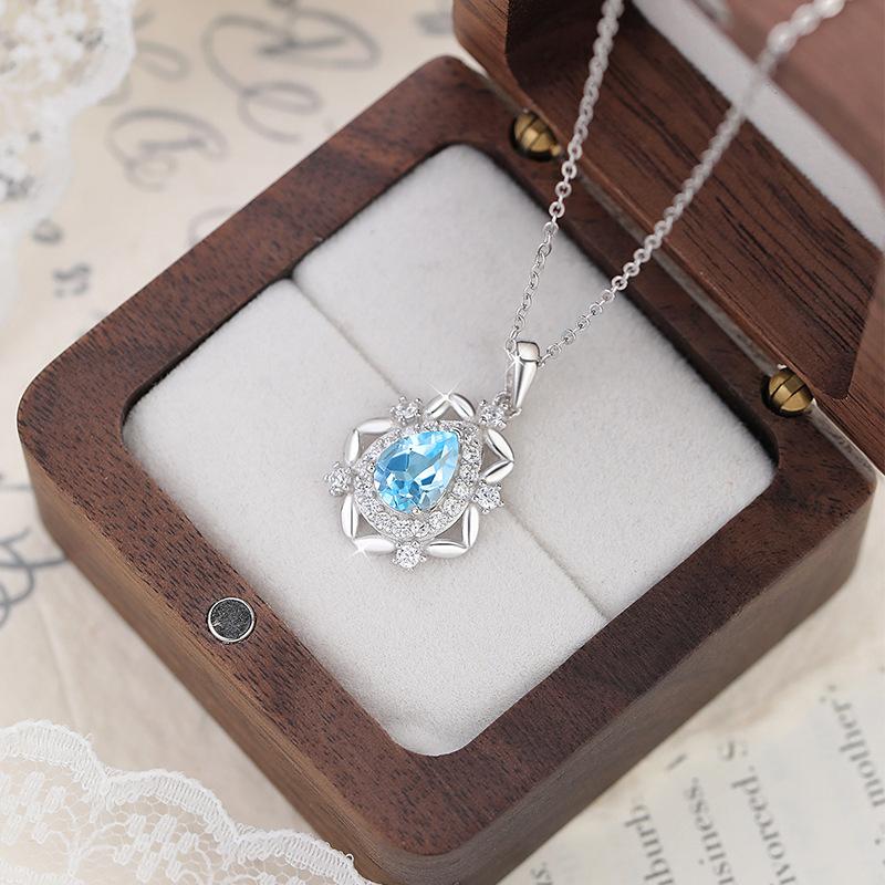 Natural colored treasure spar pendant s925 sterling silver non-fading necklace women's high-end design clavicle chain daily women's jewelry gifts