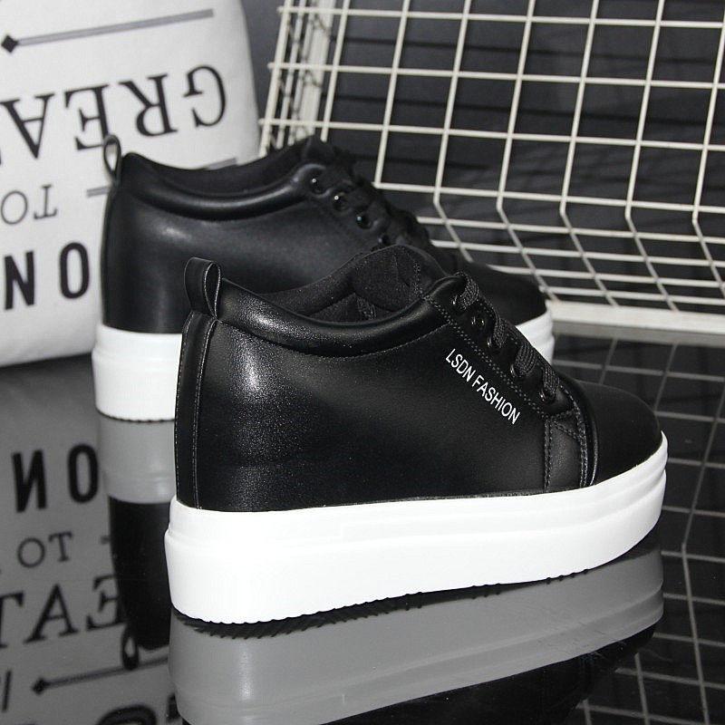 Fashion Women Breathable Sneakers Increased Platform Shoes 10CM Casual Footwear Leisure Leather White Vulcanize Shoes