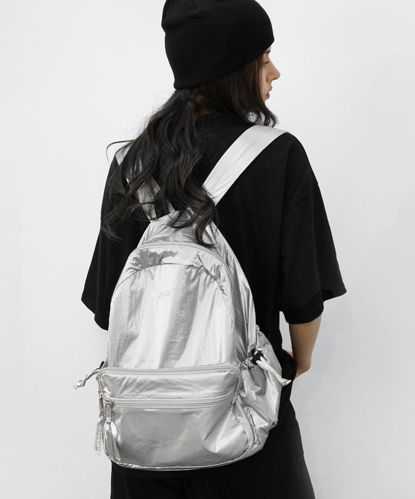 D.Lab Paul Glossy Backpack - Silver + Free O-Ring Keyring