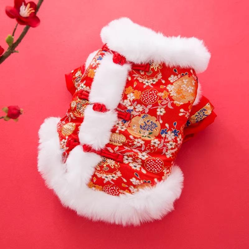 

Сто цветов Золотой шелк Одежда для собак Праздничная Китайский Новый год Утепленная и теплая Двуногая Одежда Тан Бишон Щенок Новогодняя одежда для питомца XXL (recommended weight 15-10kg)