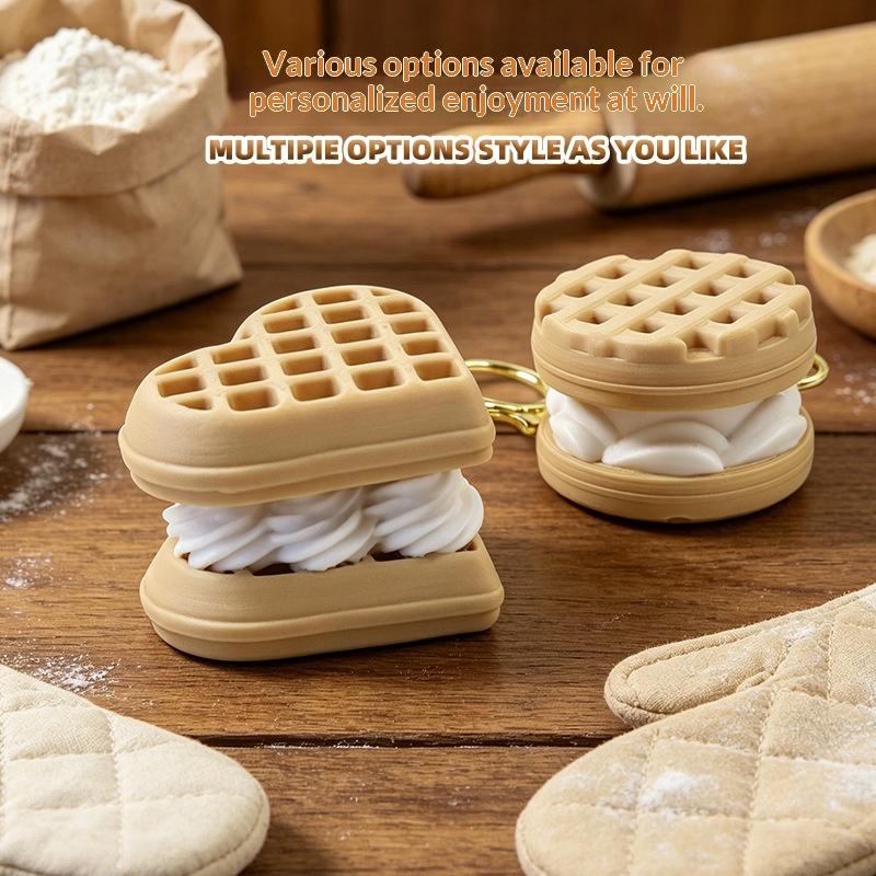 Calming Keychain Keys Finger Button Anti-Stress Toys Rabbit Cake Heart Waffles Funny Decompression Gifts For Children Adults