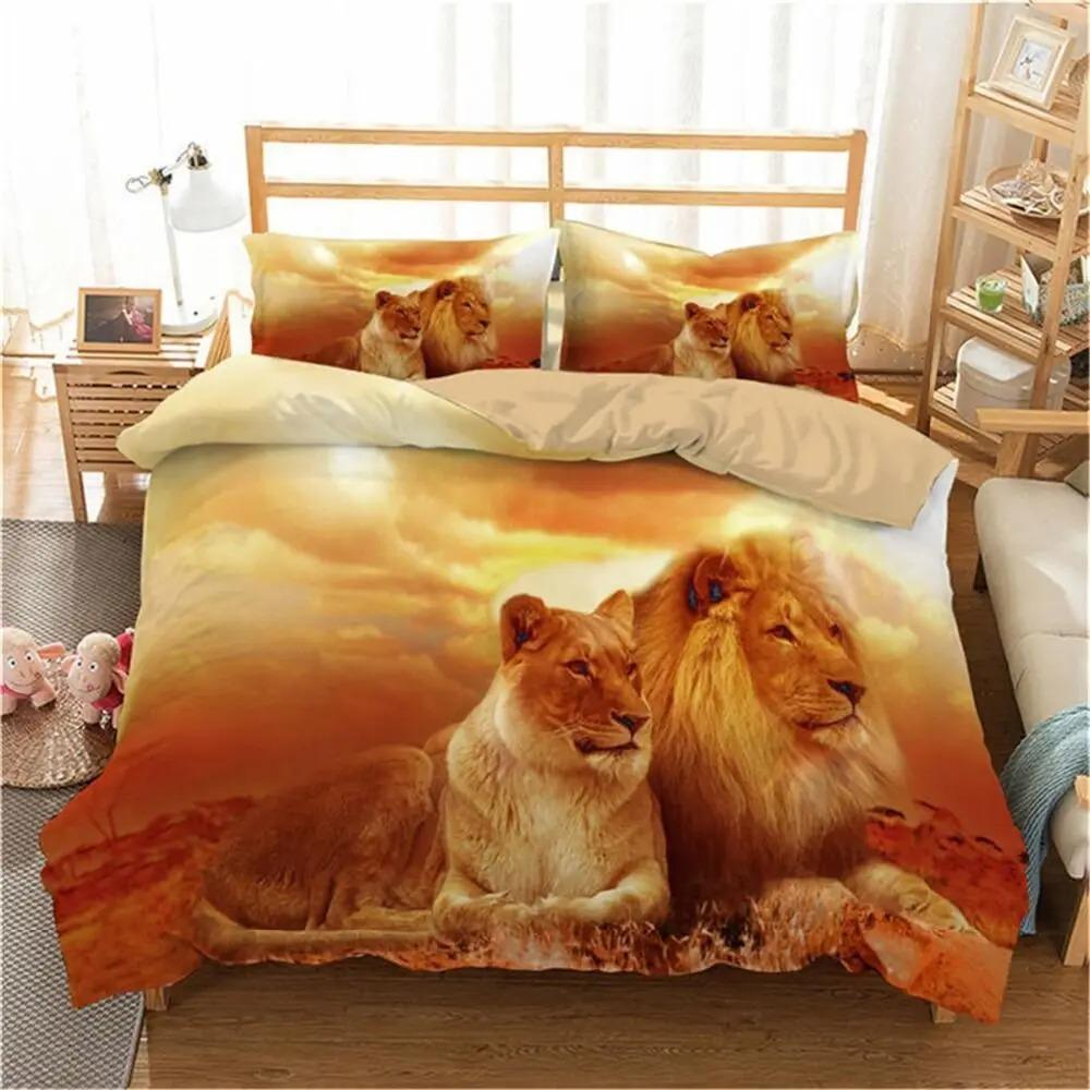 Comforter Lion Couple Bedding Set For Boys Teens 3D Animal Print Comforter African Wildlife
