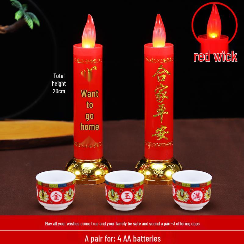 Red LED Battery-Operated Candle for Buddha Offering and God of Wealth Ornament