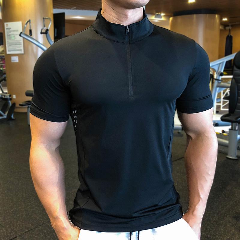 Shedao Pro Fitness Sporting Heren Sweatshirt Halve Rits Hoge Hals Basketbal T-shirt Fitness Jogging Bottom Shirt Outdoor Hardloopshirt IJszijde Trainings T-shirt XS zwart