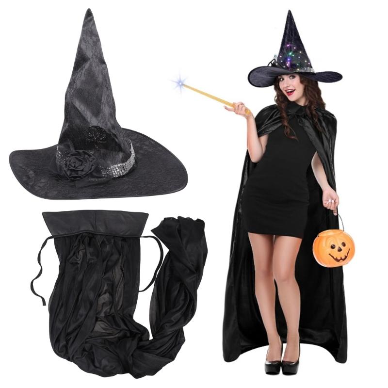 Retro Witch Hat Cloak Wand Accessory Unique Pumpkin Wizard Hat Fashion Accessory