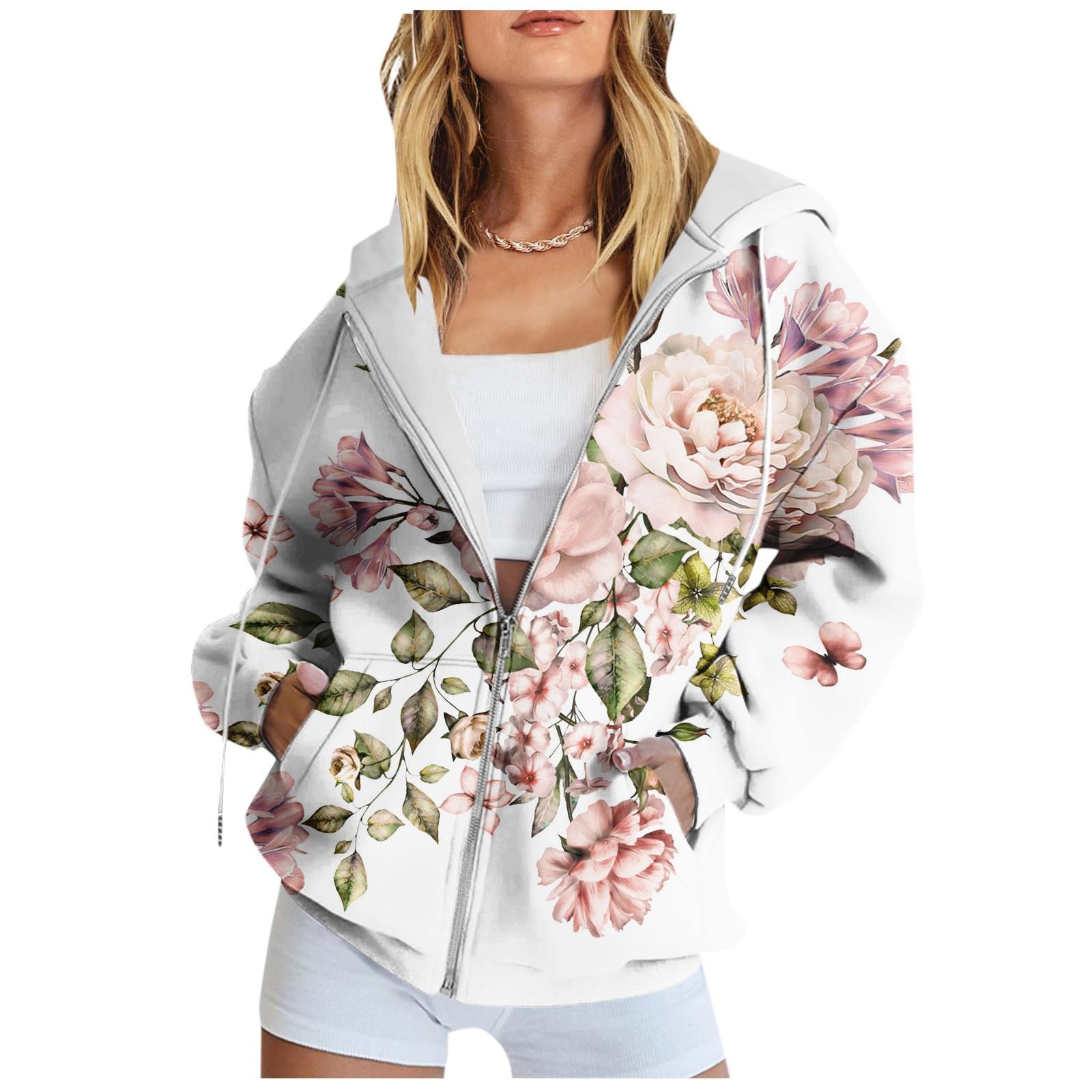 

Женская толстовка с длинным рукавом и принтом, куртка с карманом и длинными рукавами, пальто с капюшоном на молнии, осень S белый