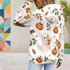 Women Plus Size White Halloween Ghost Pumpkin Printed Hoodie Long Sleeve Drawstring Hood Kangaroo Pocket Pullover