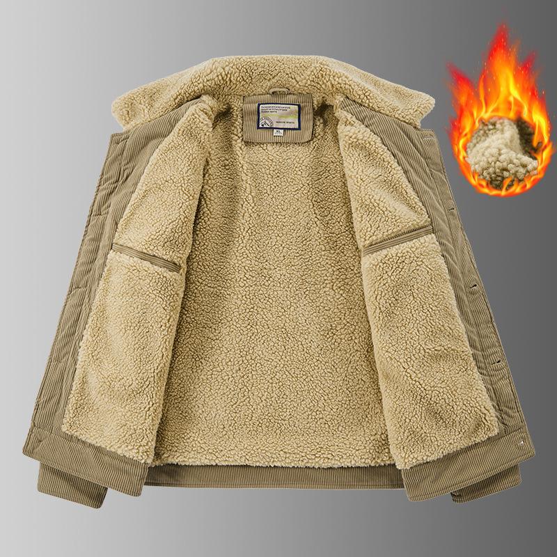 Herren Lammfelljacke, Plüschiger und dicker Baumwollmantel, Lässiger Arbeits-Baumwollmantel, Retro-Cordjacke