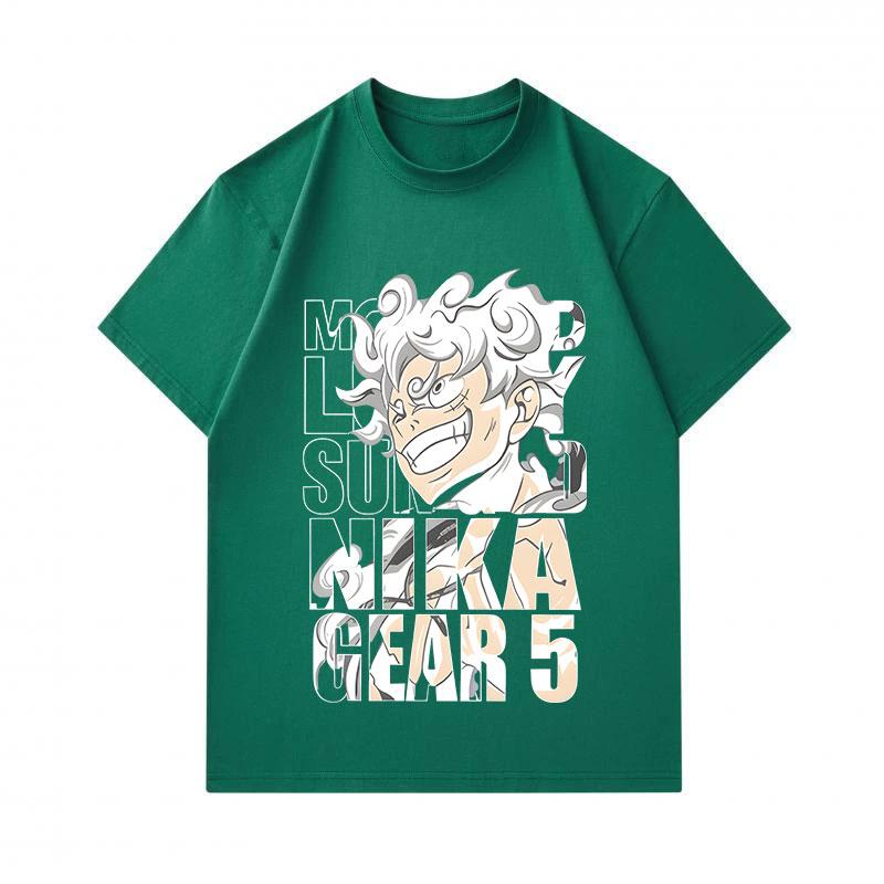 Men's 100% Cotton Crew Neck Short Sleeve T-Shirt, Monkey D Luffy Gear 5 Sun Nika Anime Printed Casual Soft Lightweight Tee for Daily Wear