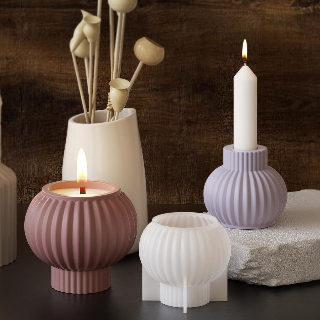 Silikonové ručně vyráběné formy s unikátním 3D pruhovaným vzorem na základny svíček vhodné pro nadšence do bytových dekorací