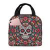 Mexican Sugar Skulls And Flowers Insulated Lunch Bag for Women Children Portable Food Boxes Thermal Lunch Box Tote