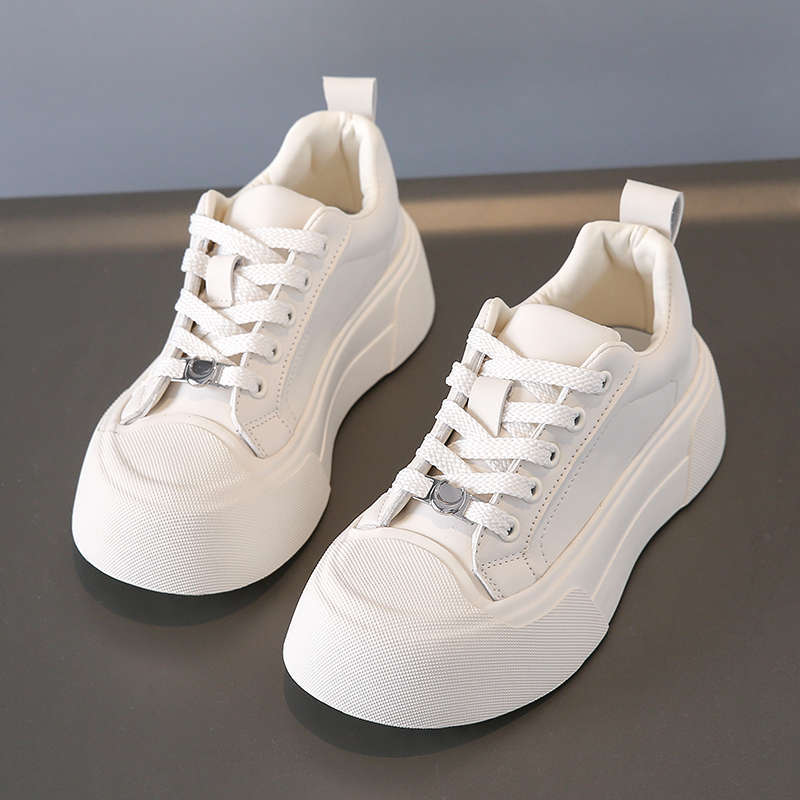 European Station Biscuit Shoes Women's Little White Shoes 2025 Spring New Muffin Thick Sole Heightening Casual Sports Board Shoes European Goods