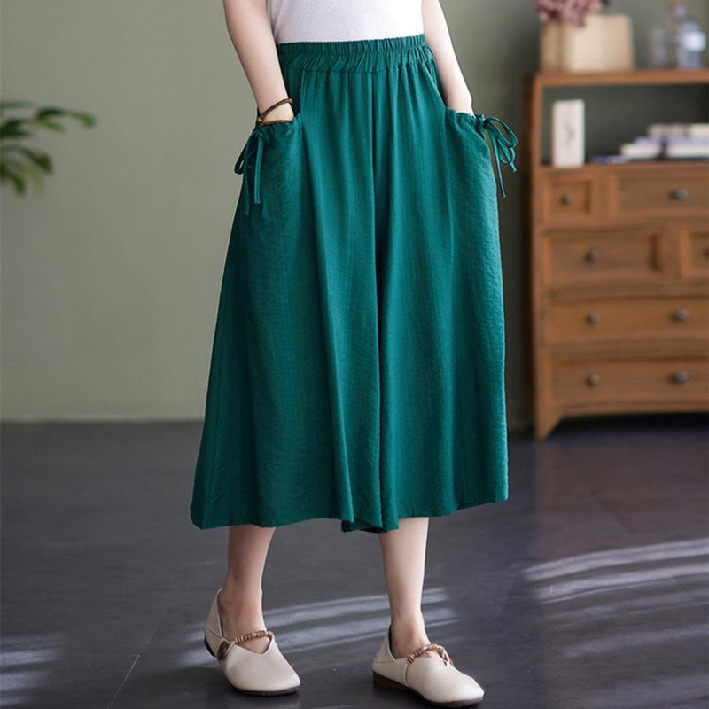 Wide Leg Pants for Women In Summer Loose Fit Plus Size Solid Color Elastic Waistband Large Swing Skirt Pants Casual Cropped Pants