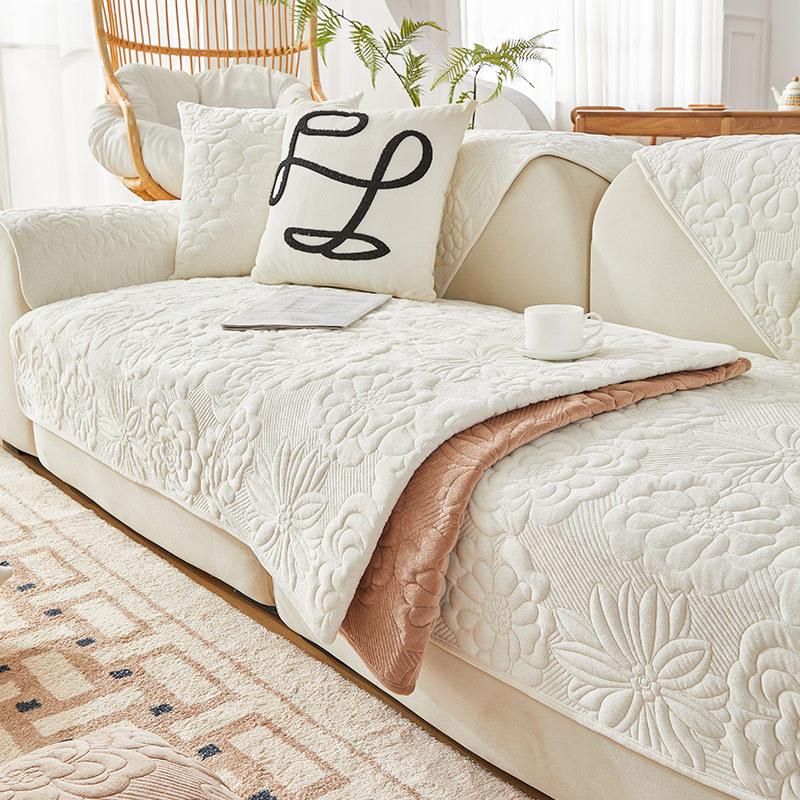 Winter Thickened Plush Sofa Mat Printed Pattern Anti Slip and Dustproof Sofa Cover L-shaped Sofa Full Coverage Sofa Towel Pillowcase