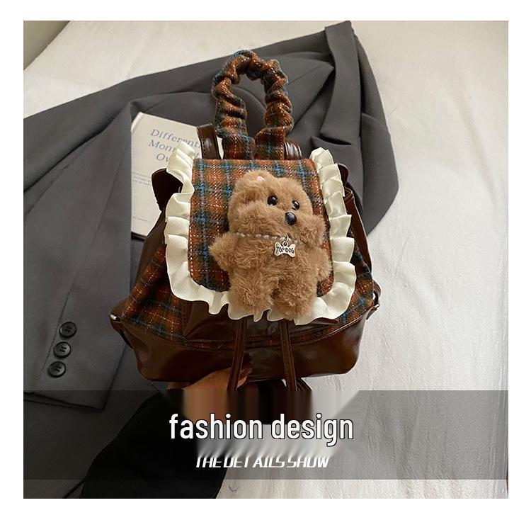 2025 Autumn/Winter Cute Bear Plaid Mini Backpack for Women