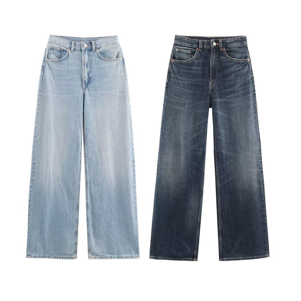 European Fashion Trend: High Waist Wide-Leg Jeans - Comfortable, Casual, Versatile Design.