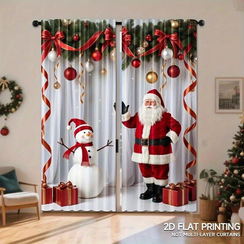 Santa Claus curtains, pole bag curtains, bedroom and living room decorations, home decorations, Christmas decorations