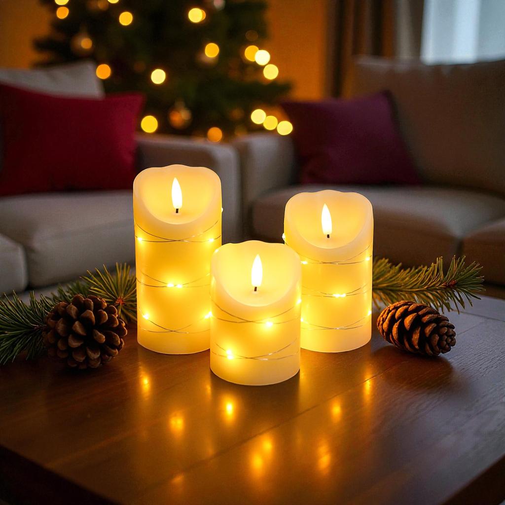 Set of 3 Flameless Led Candle Real Wax Candle Light With 6 Hours Timer Birthday Parties Valentine's Day Easter