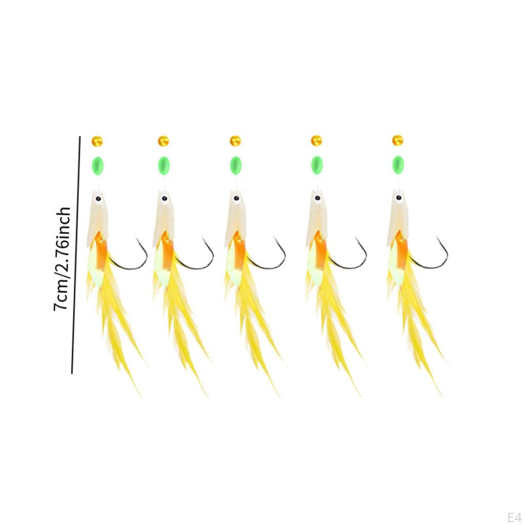 5 Angelmontagen mit Leuchtperlen und Haken für Süß- und Salzwasser