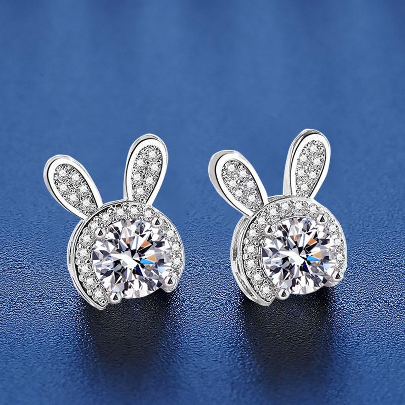 Trendy S925 Silver Rabbit Stud Earrings for Women - Elegant, Cute, and High-End Dangle Ear Jewelry