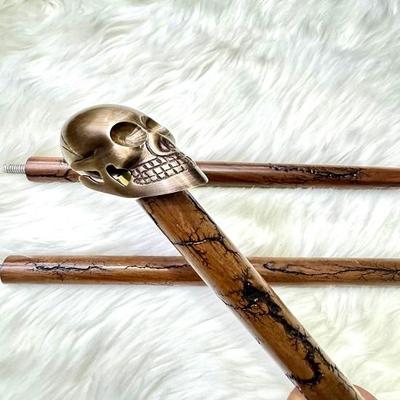 Victorian Walking Cane With Brass Skull Handle Wooden Carved Walking Stick For Men Stylish  Accessory Unique Gift Idea